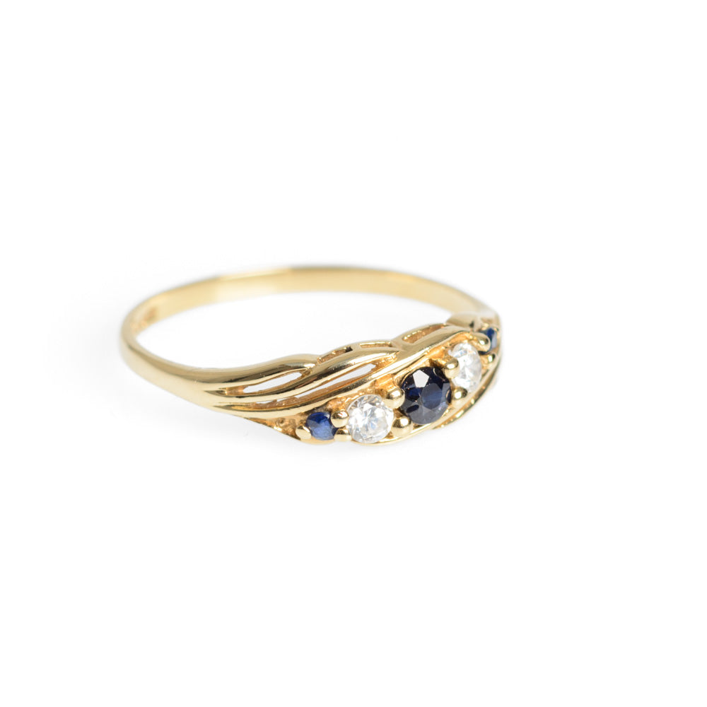 Vintage 9ct Gold Blue Spinel & Cubic Zirconia Ring Hallmarked 1988 Size Q (Code A629)
