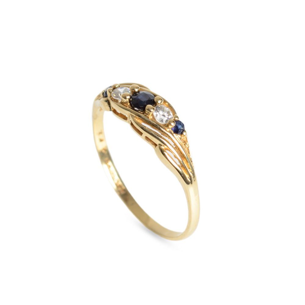 Vintage 9ct Gold Blue Spinel & Cubic Zirconia Ring Hallmarked 1988 Size Q (Code A629)