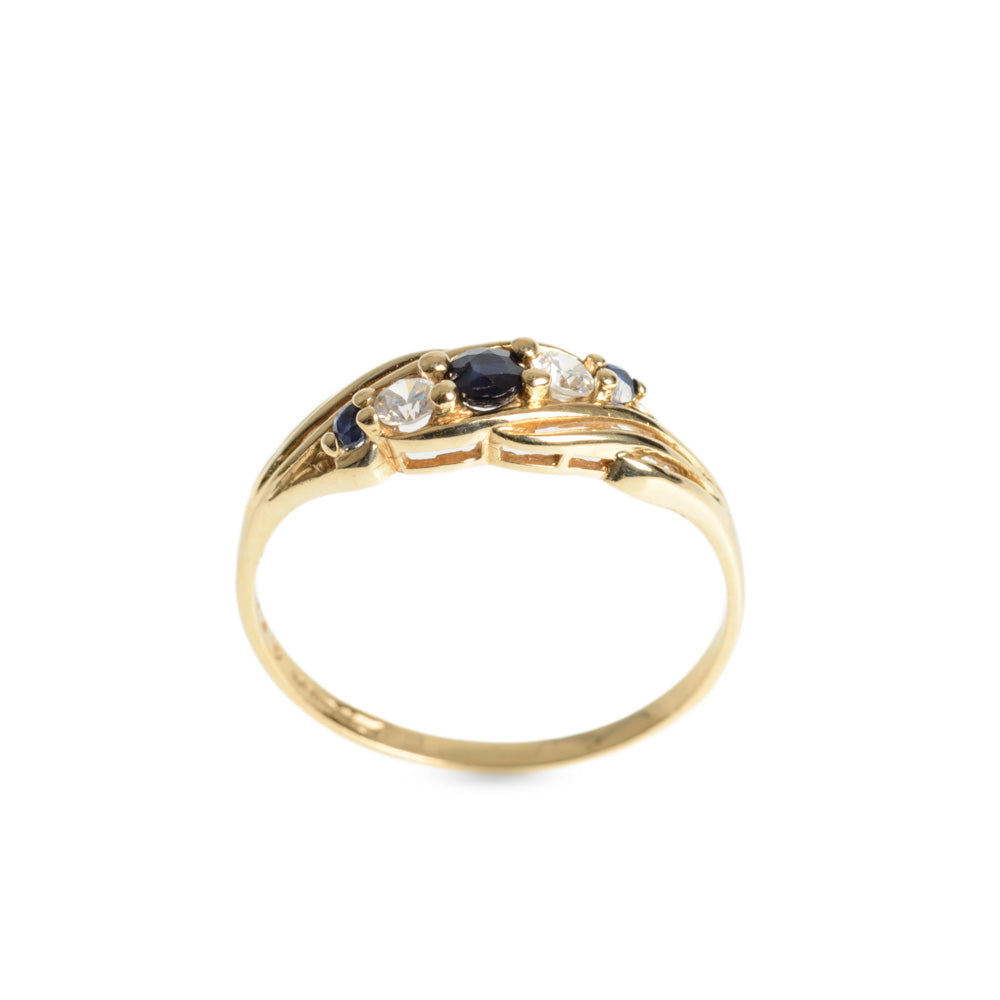 Vintage 9ct Gold Blue Spinel & Cubic Zirconia Ring Hallmarked 1988 Size Q (Code A629)