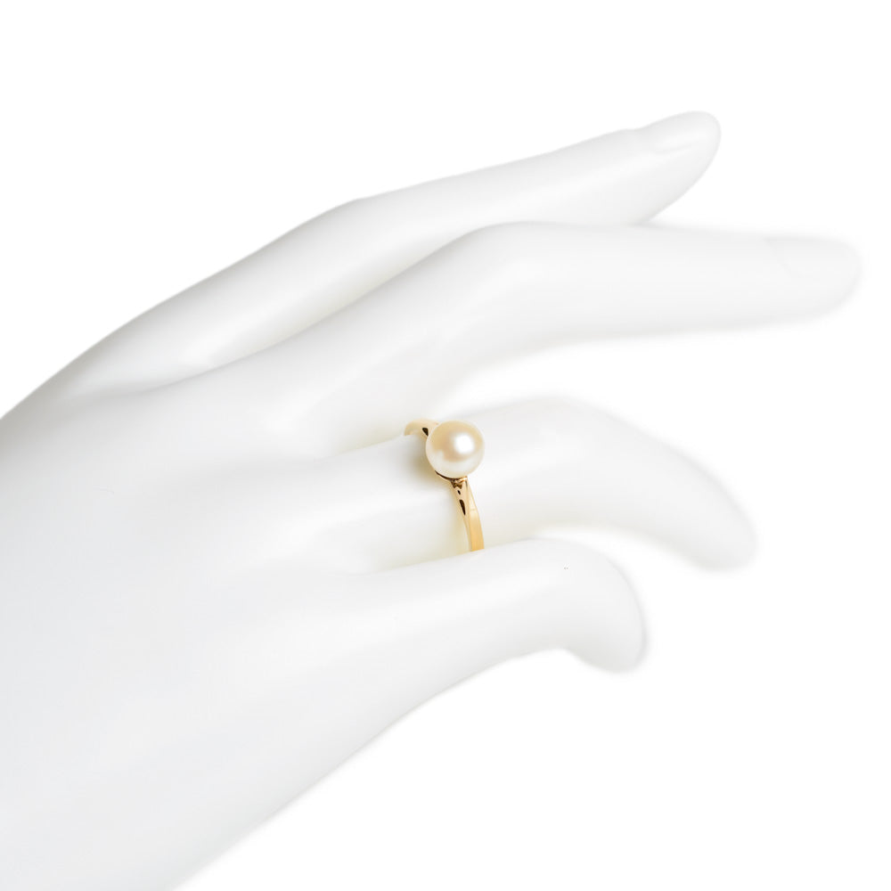 Vintage 9ct Gold & Cultured Pearl Solitaire Ring With Pierced Shoulders Size N (Code A637)