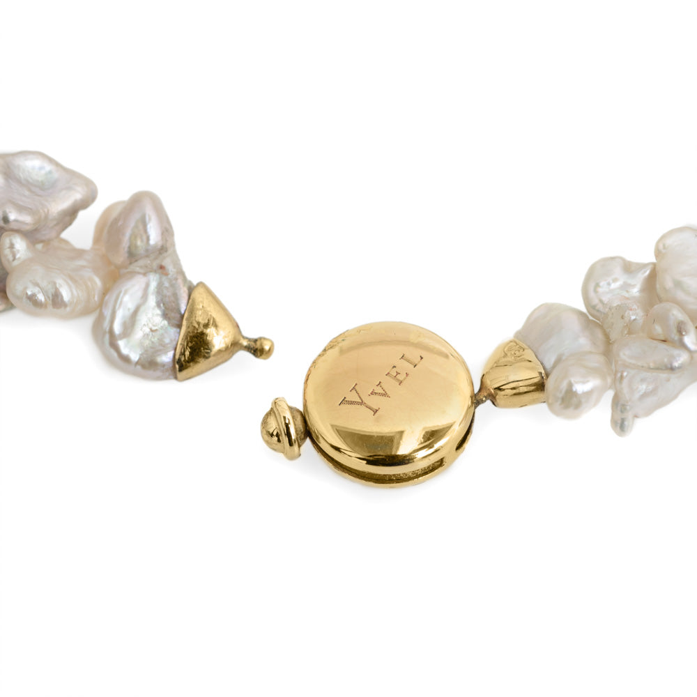 Yvel Designer 18 Carat Gold & Double Baroque Pearl Necklace With Gold Nuggets  (Code A644)
