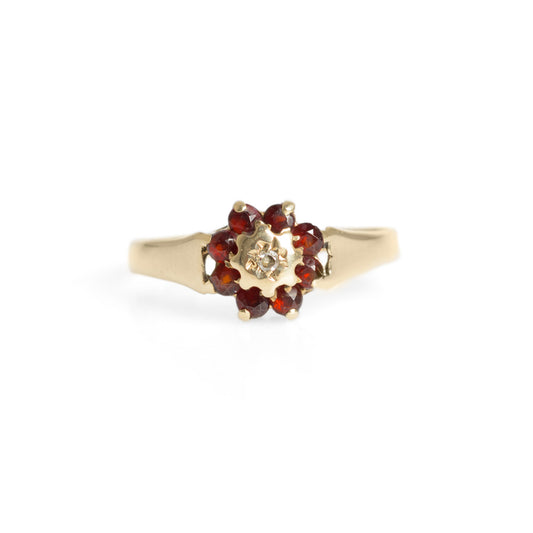 Vintage 9ct Gold Diamond & Red Glass Stones Cluster Ring Hallmarked B'ham 1981 (Code A651)