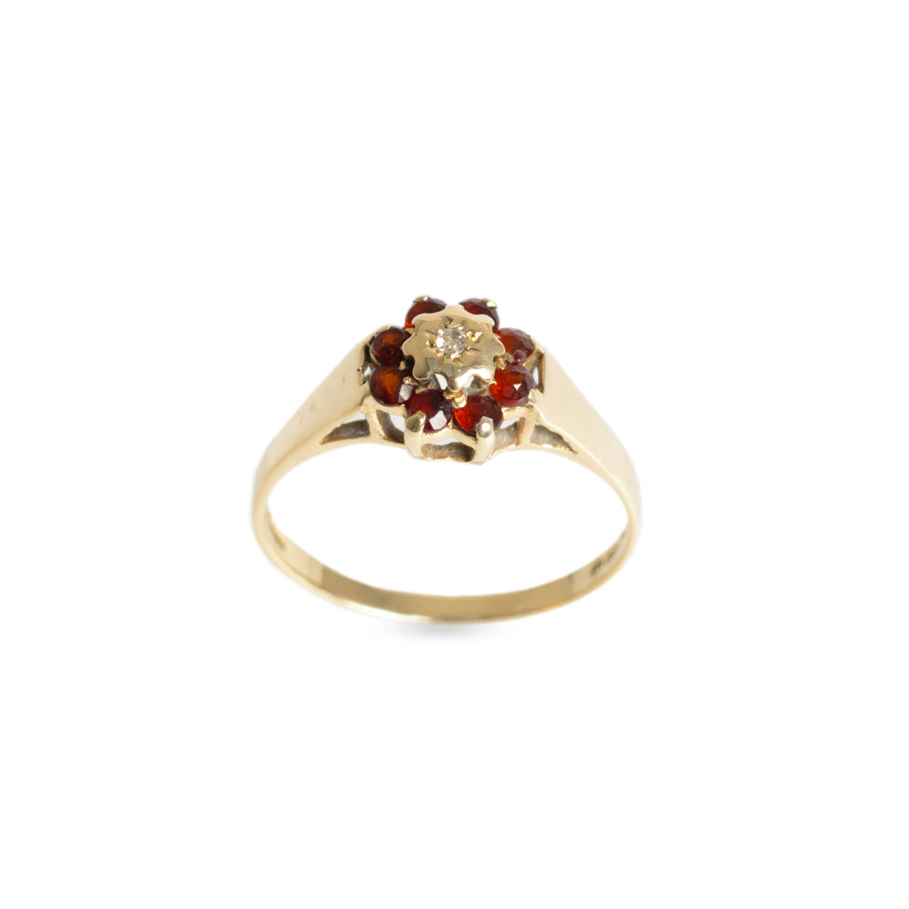 Vintage 9ct Gold Diamond & Red Glass Stones Cluster Ring Hallmarked B'ham 1981 (Code A651)