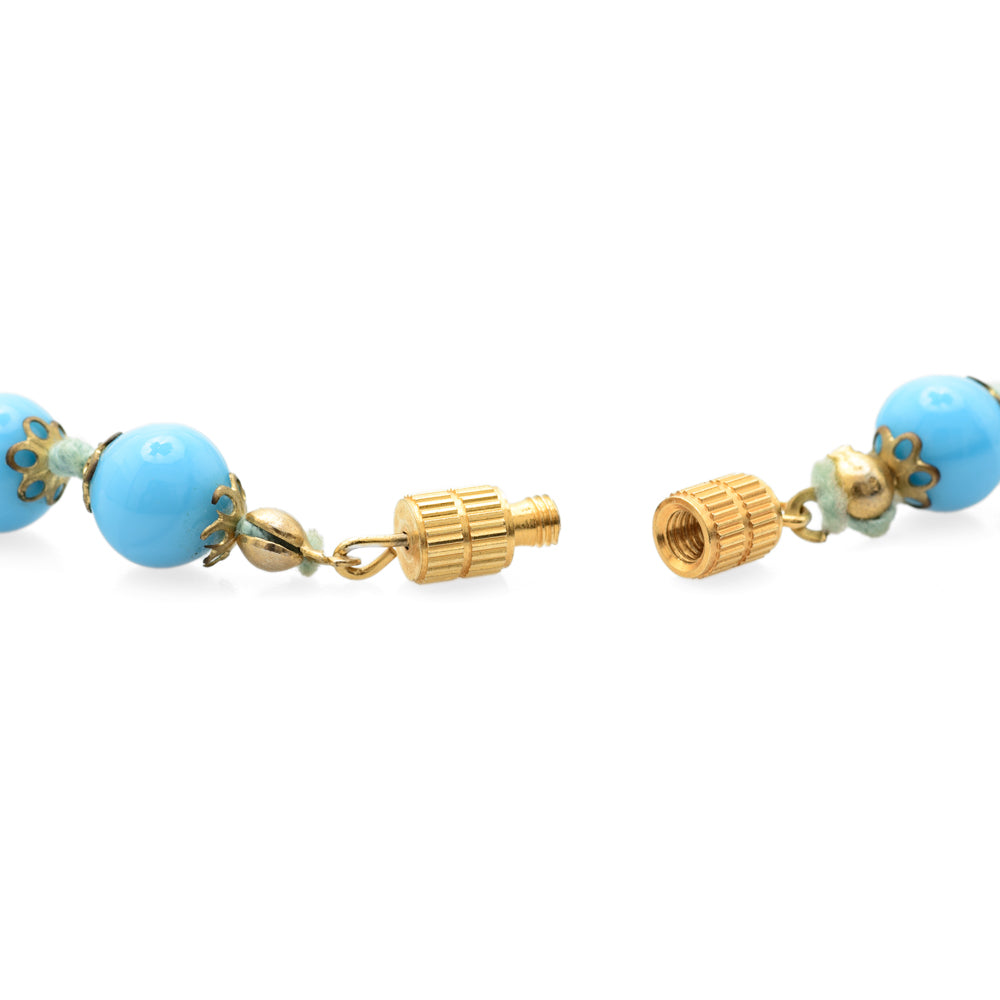 Vintage Murano Wedding Cake Glass Bead Blue Necklace With Aventurine Decoration (Code A666)