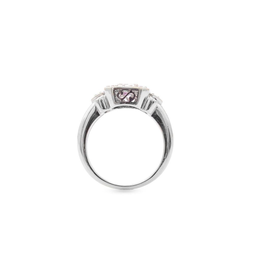 Vintage 9ct White Gold Pink Topaz & Diamonds Square Cluster Ring Size I  (Code A671)