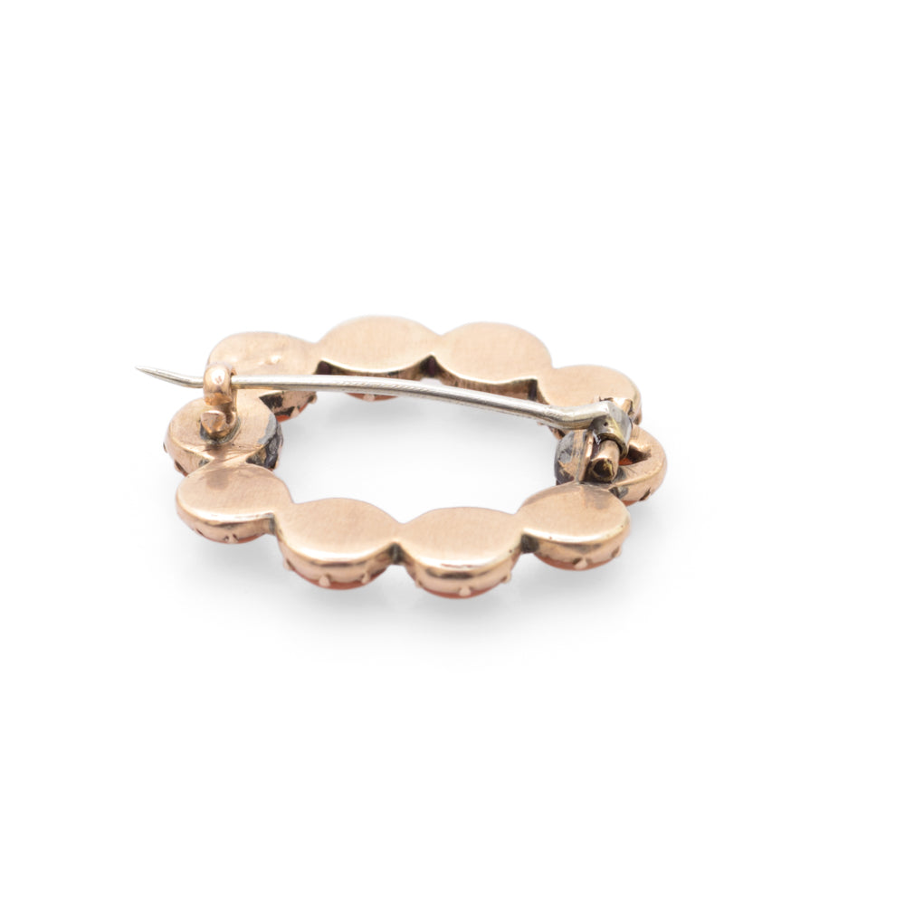 Georgian Coral and 9ct Gold Brooch / Pin Open Ring Design - Antique Estate Jewelry  (Code A674)