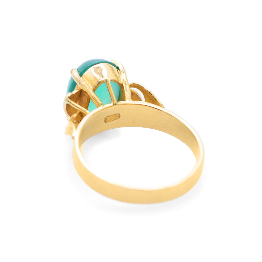 Vintage 23K Yellow Gold & Green Chrysoprase Cabochon Ring Size M1/2  (Code A680)