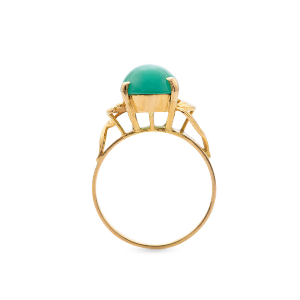 Vintage 23K Yellow Gold & Green Chrysoprase Cabochon Ring Size M1/2  (Code A680)