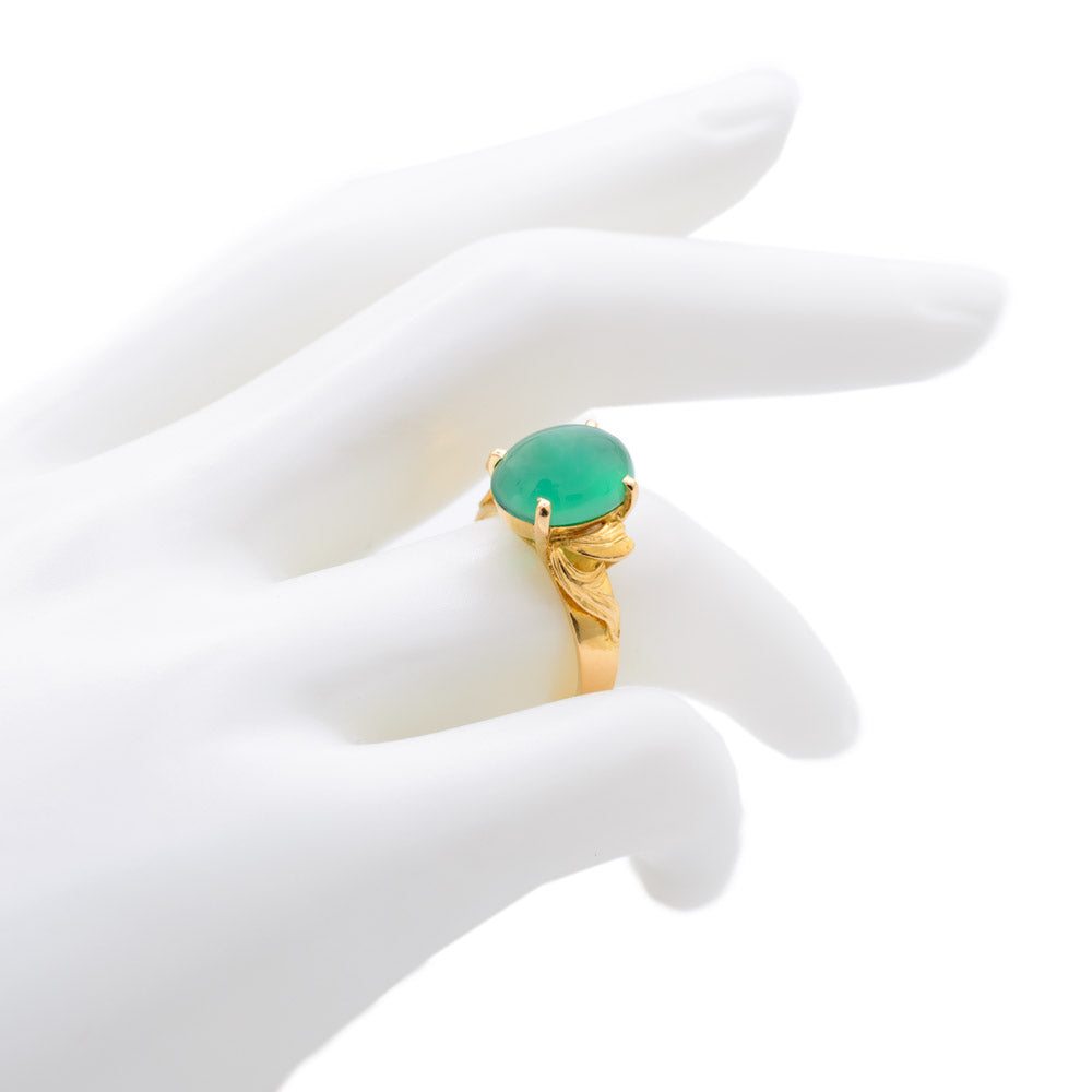 Vintage 23K Yellow Gold & Green Chrysoprase Cabochon Ring Size M1/2  (Code A680)