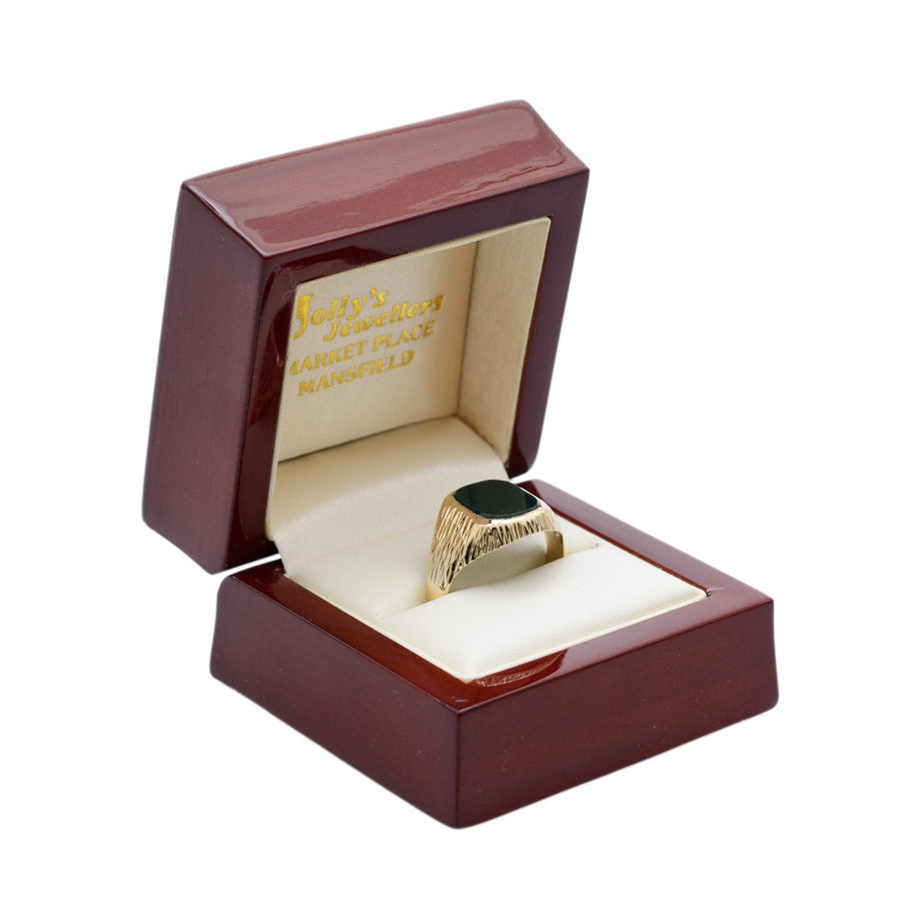 Vintage Mens 9ct Gold & Bloodstone Signet Ring With Bark Texture Sheffield 1975  (Code A684)