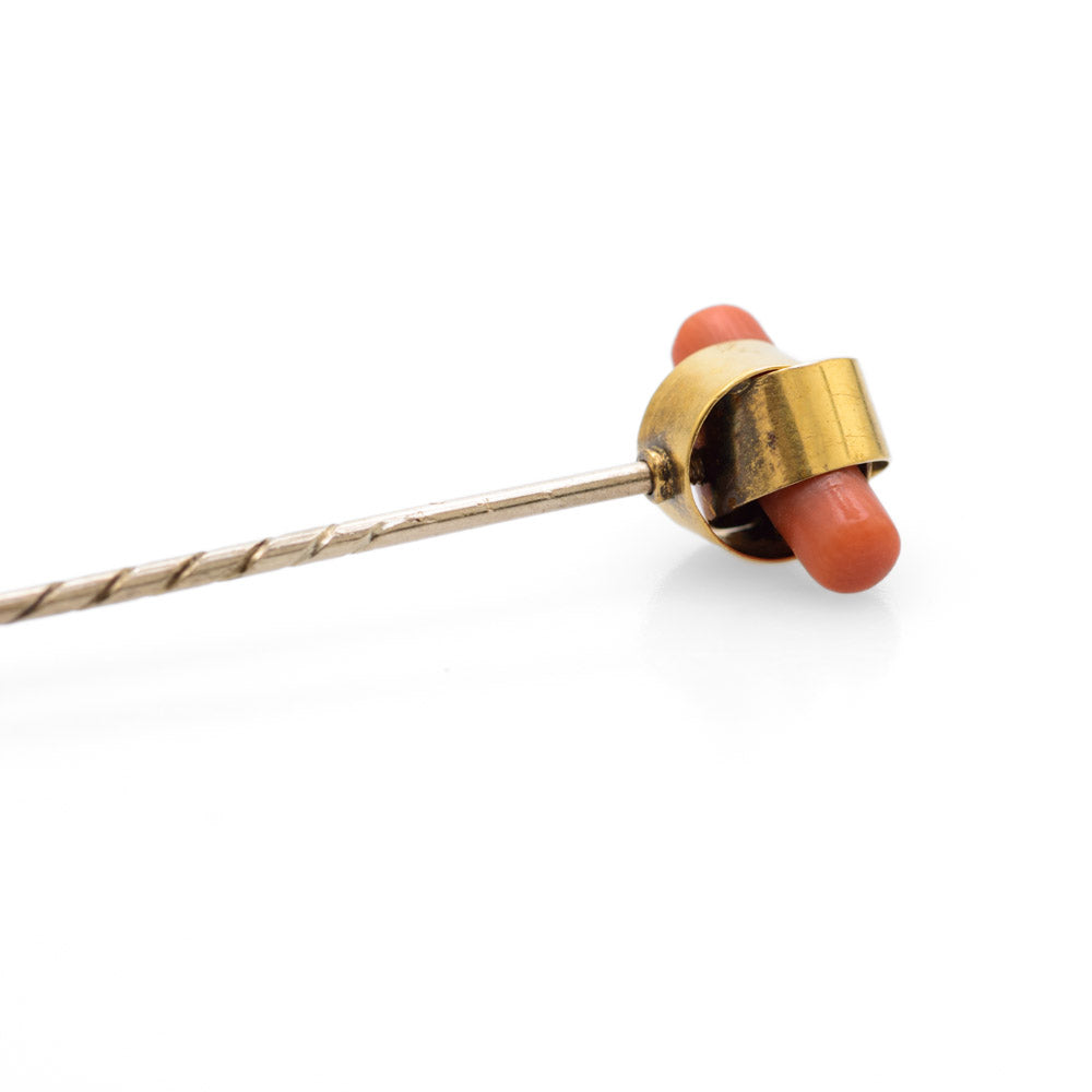 Antique 18ct & 9ct Gold Stick Pin With Natural Red Coral Lozenge (Code A685)