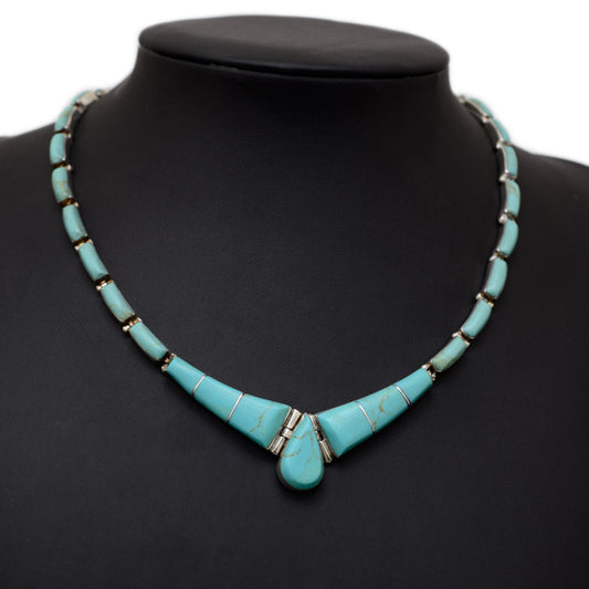 Vintage Mexican 950 Silver & Turquoise With Tan Matrix Cabochons Choker Necklace (Code A687)