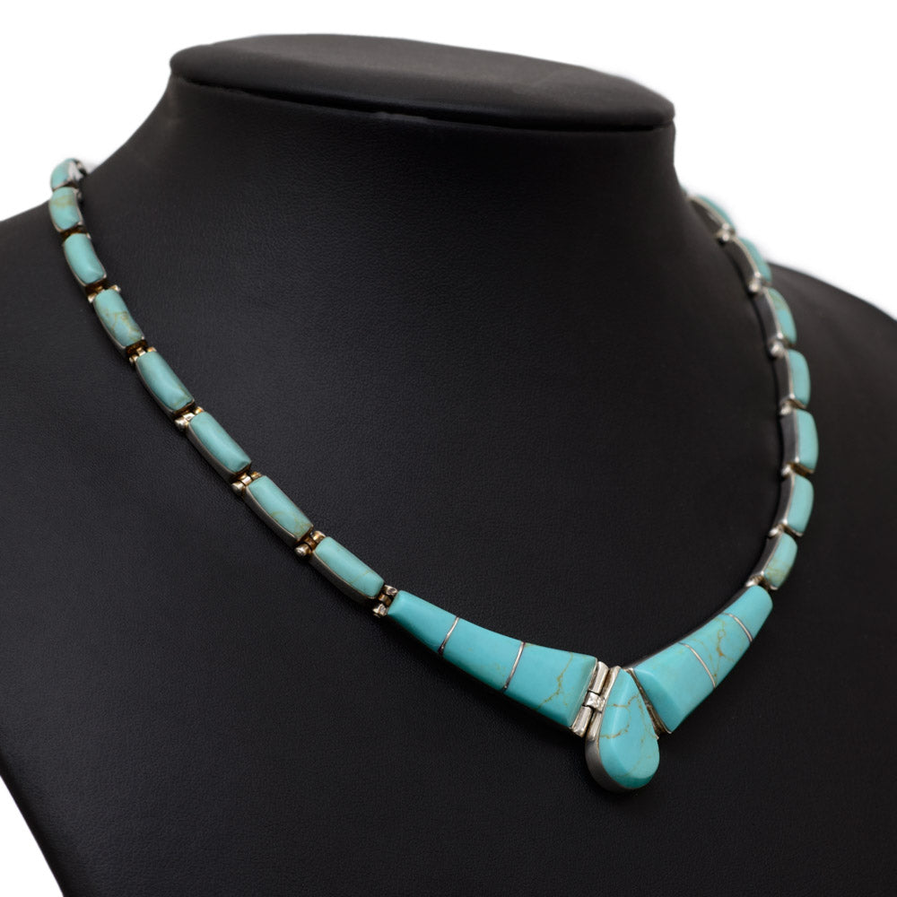 Vintage Mexican 950 Silver & Turquoise With Tan Matrix Cabochons Choker Necklace  (Code A687)