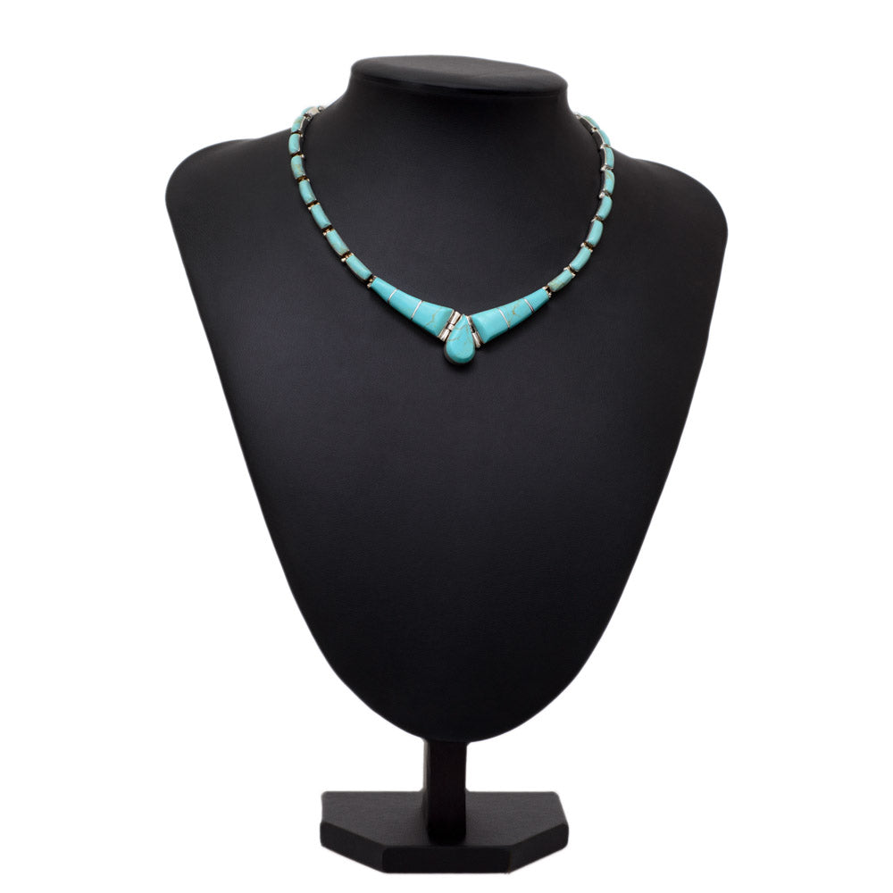 Vintage Mexican 950 Silver & Turquoise With Tan Matrix Cabochons Choker Necklace  (Code A687)