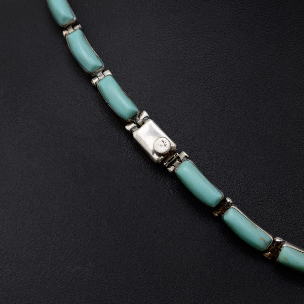 Vintage Mexican 950 Silver & Turquoise With Tan Matrix Cabochons Choker Necklace  (Code A687)