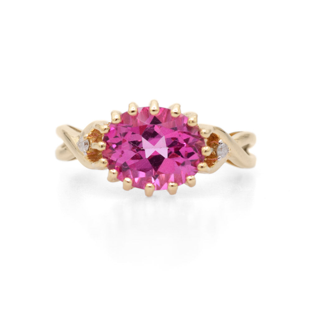 9ct Gold Pink Topaz Ring With Diamond Accents Hallmarked B'ham 2008 Size N  (Code A691)