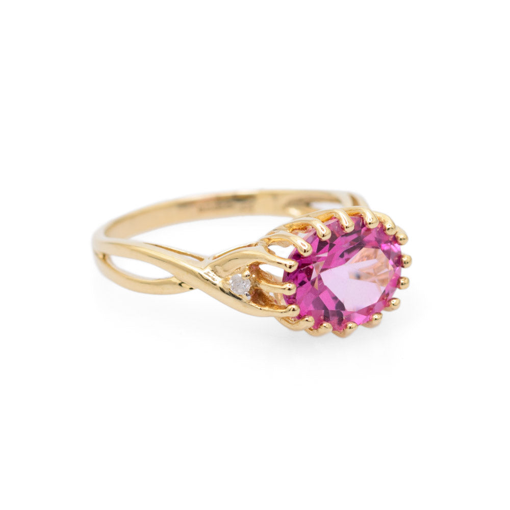 9ct Gold Pink Topaz Ring With Diamond Accents Hallmarked B'ham 2008 Size N  (Code A691)