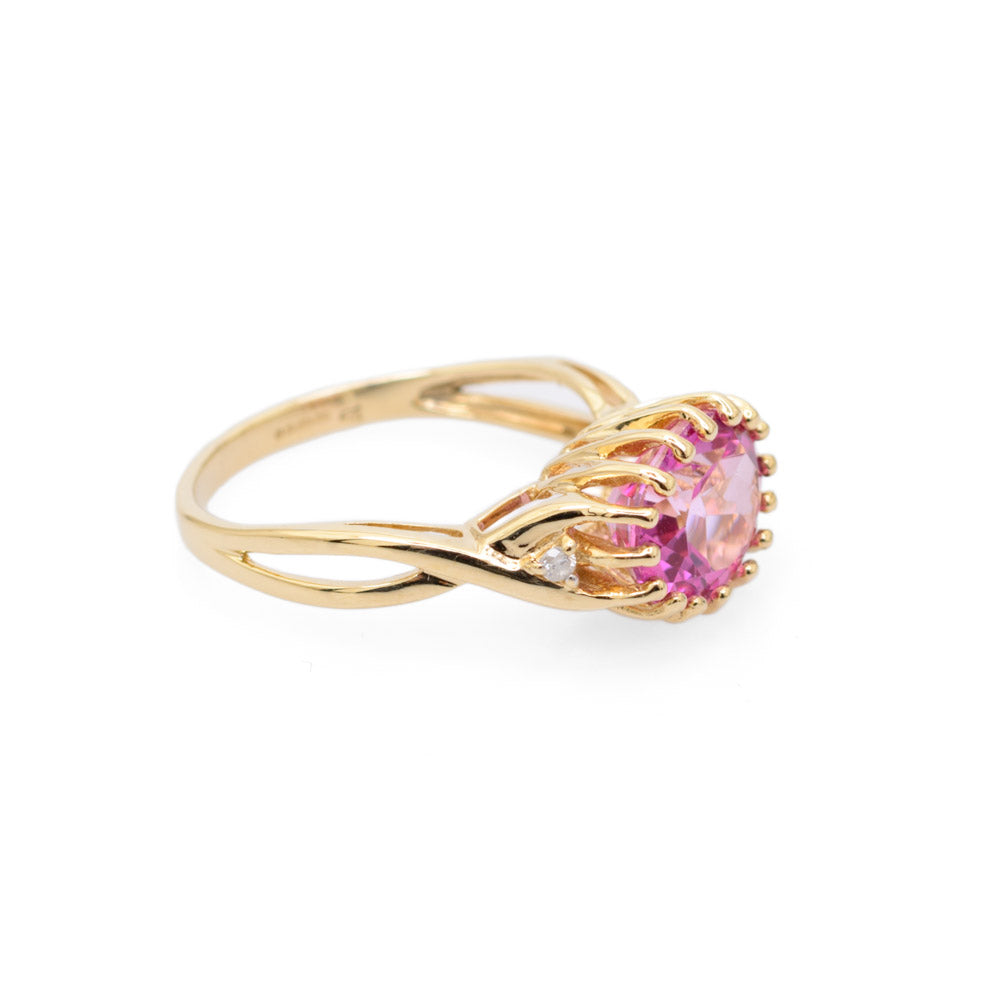 9ct Gold Pink Topaz Ring With Diamond Accents Hallmarked B'ham 2008 Size N  (Code A691)