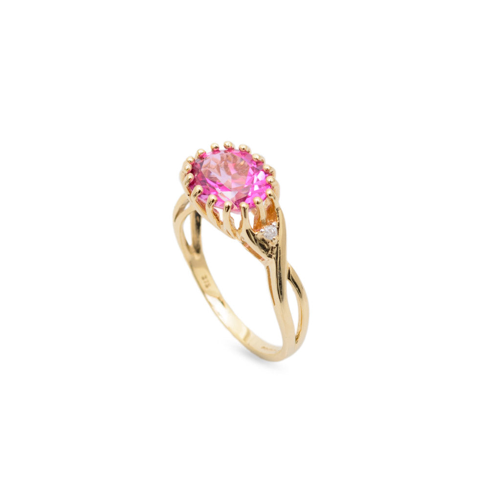 9ct Gold Pink Topaz Ring With Diamond Accents Hallmarked B'ham 2008 Size N  (Code A691)