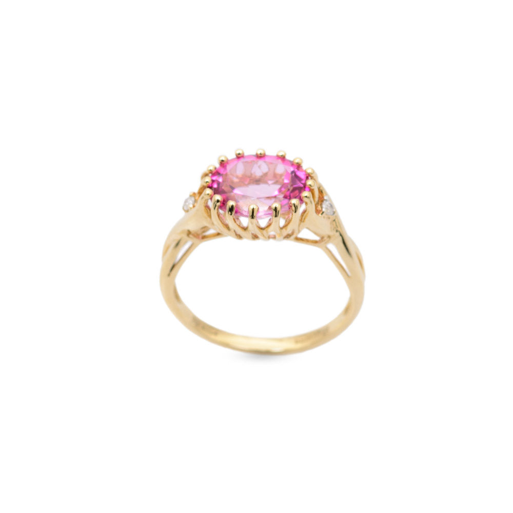 9ct Gold Pink Topaz Ring With Diamond Accents Hallmarked B'ham 2008 Size N  (Code A691)
