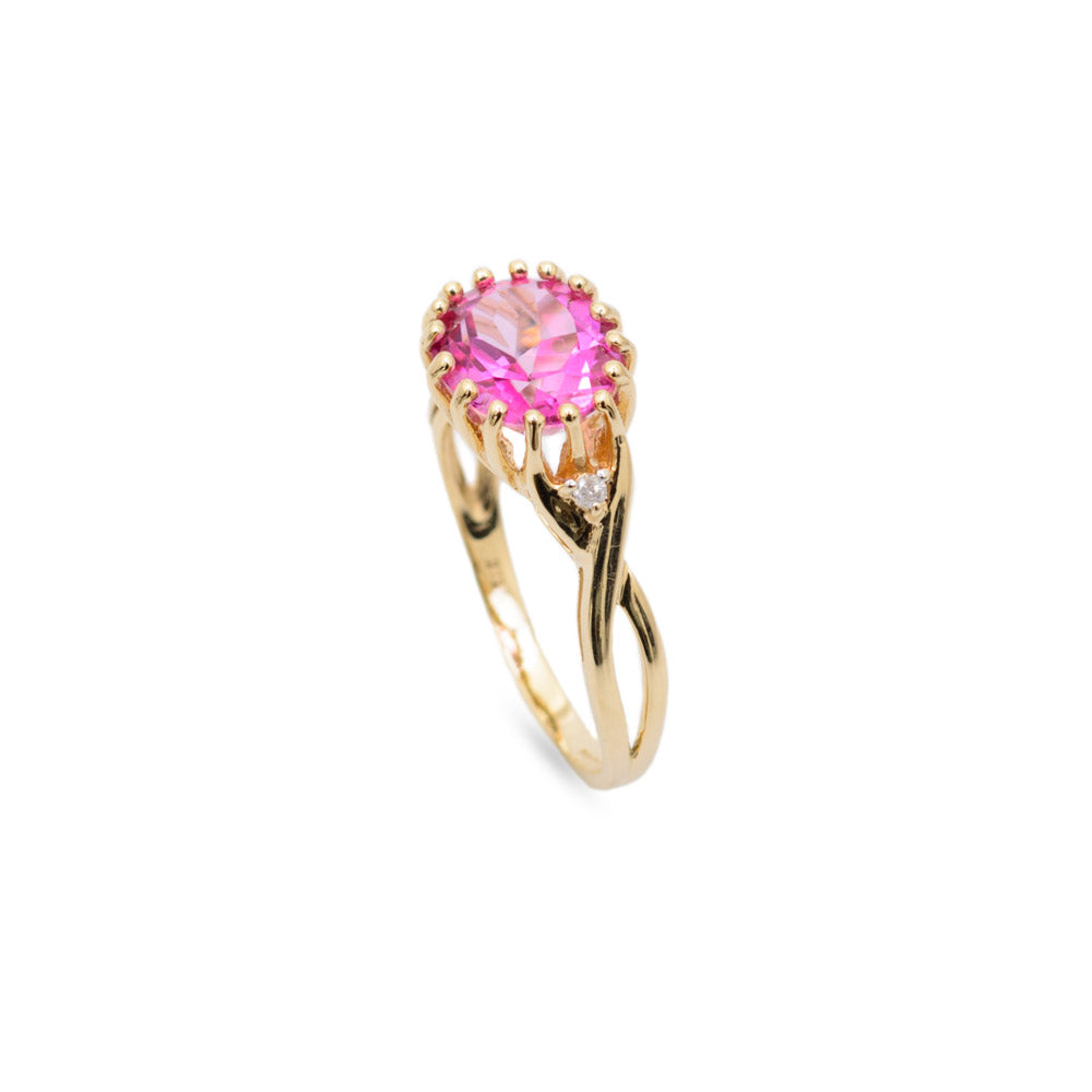 9ct Gold Pink Topaz Ring With Diamond Accents Hallmarked B'ham 2008 Size N  (Code A691)