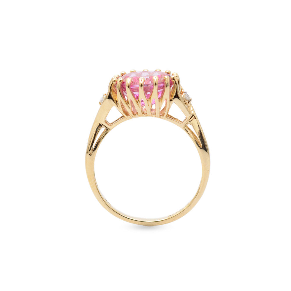9ct Gold Pink Topaz Ring With Diamond Accents Hallmarked B'ham 2008 Size N  (Code A691)