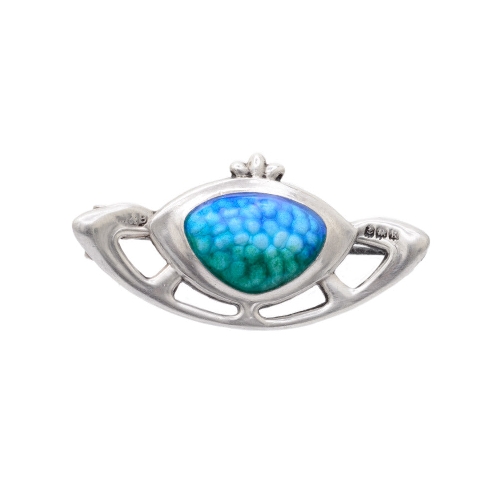 Antique Art Nouveau Silver & Enamel Brooch by Marples & Beasley B'ham 1909  (Code A694)