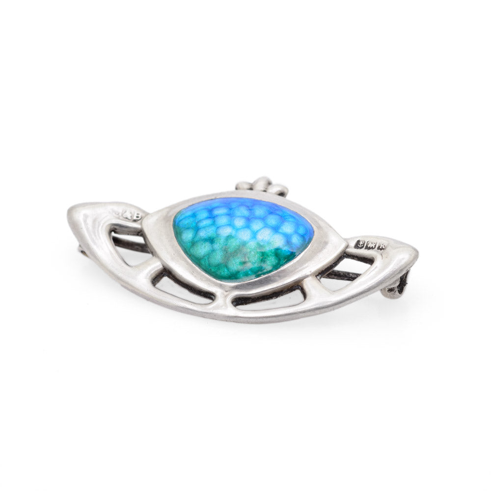 Antique Art Nouveau Silver & Enamel Brooch by Marples & Beasley B'ham 1909  (Code A694)