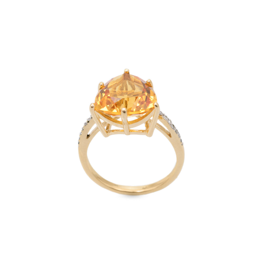 9ct Gold Trilliant Citrine & Diamond Shoulder Set Ring Hallmarked B'ham 2008 (Code A696)