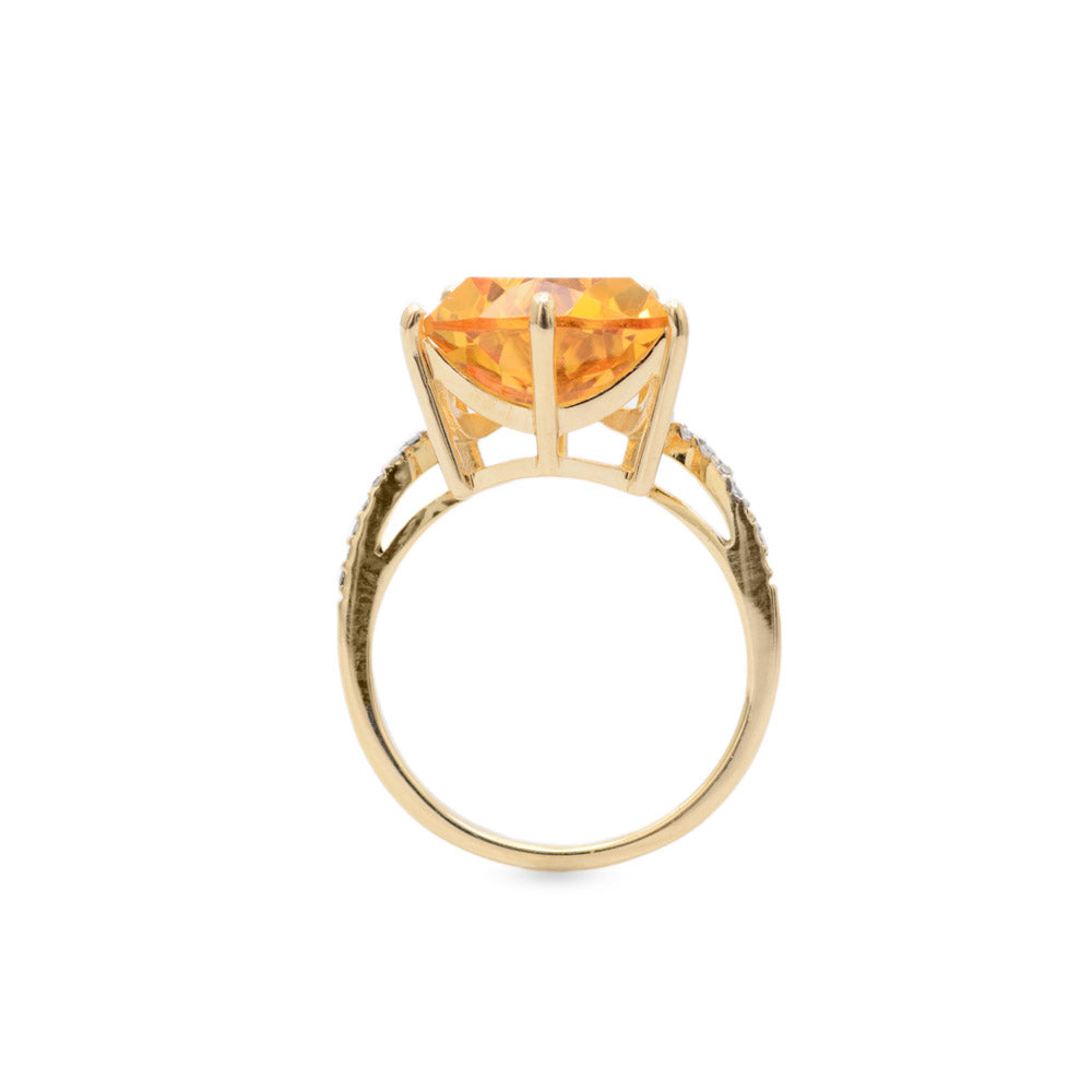 9ct Gold Trilliant Citrine & Diamond Shoulder Set Ring Hallmarked B'ham 2008 (Code A696)
