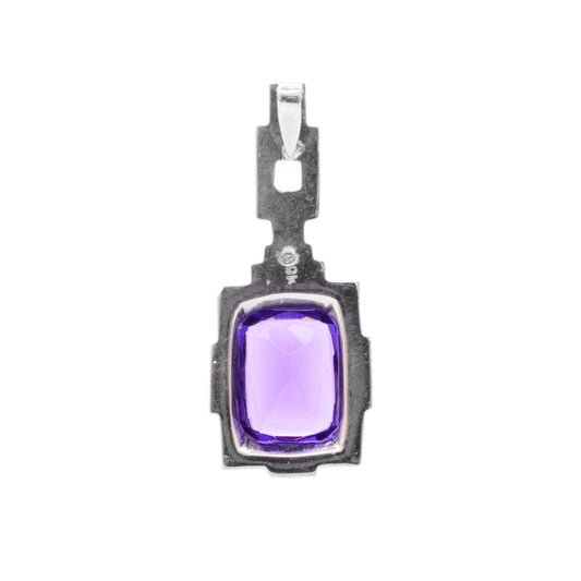 10K White Gold & Simulated Purple Amethyst Art Deco Design Pendant Dropper (Code A713)