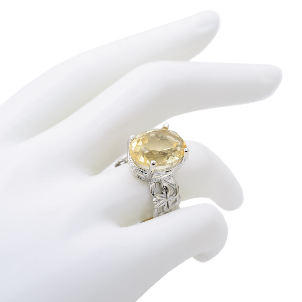 9ct White Gold Ring With Large 8.5 Carat Lemon Citrine Gemstone Hallmarked Birmingham 1997  (Code A714)