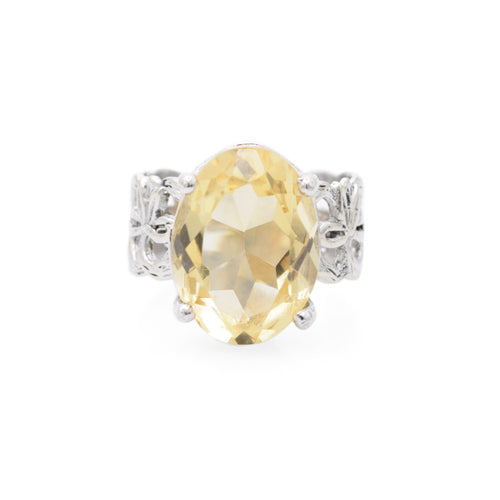 9ct White Gold Ring With Large 8.5 Carat Lemon Citrine Gemstone Hallmarked Birmingham 1997  (Code A714)