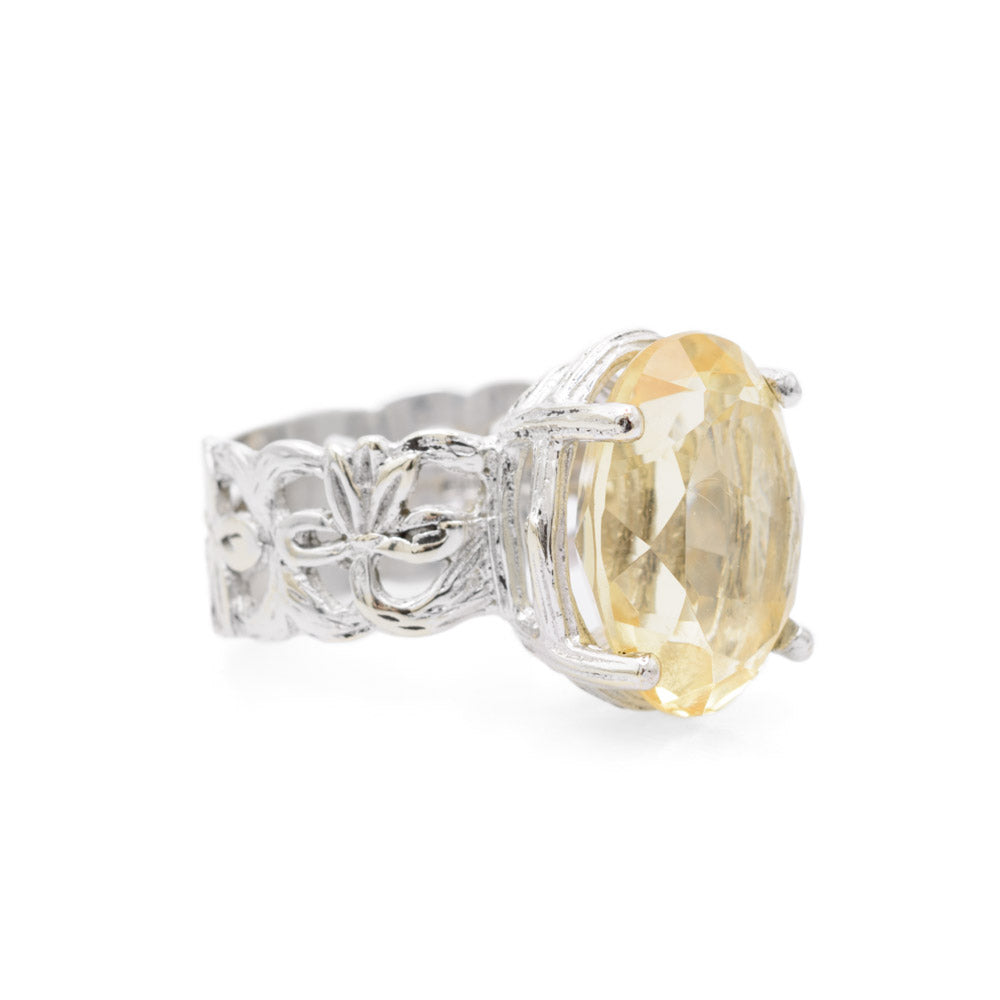 9ct White Gold Ring With Large 8.5 Carat Lemon Citrine Gemstone Hallmarked Birmingham 1997  (Code A714)