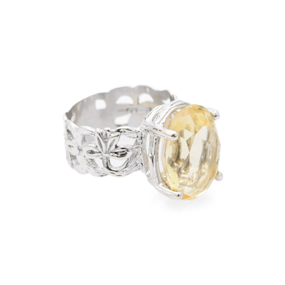 9ct White Gold Ring With Large 8.5 Carat Lemon Citrine Gemstone Hallmarked Birmingham 1997  (Code A714)