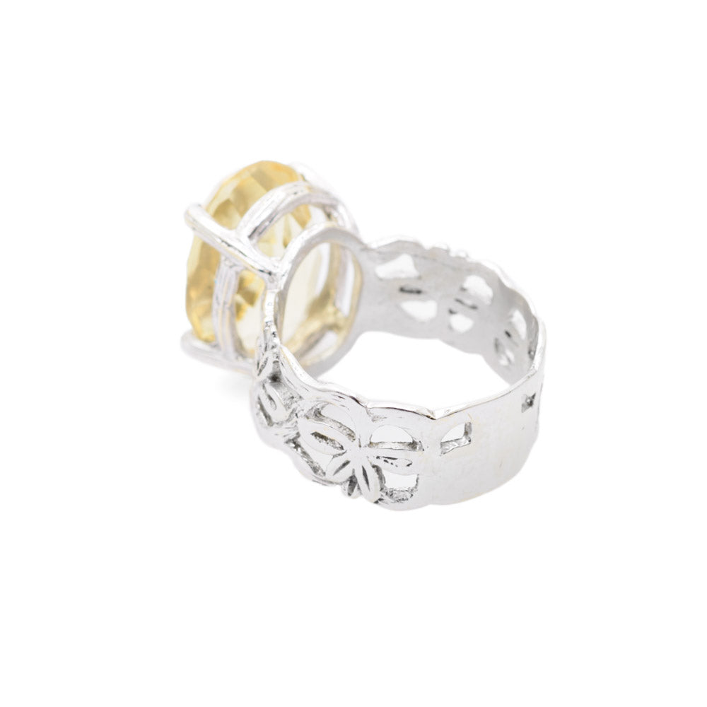 9ct White Gold Ring With Large 8.5 Carat Lemon Citrine Gemstone Hallmarked Birmingham 1997  (Code A714)