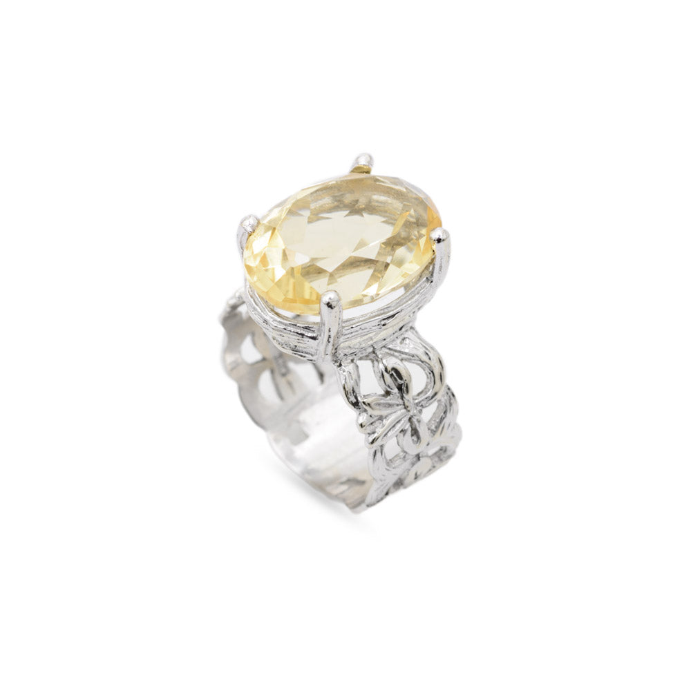 9ct White Gold Ring With Large 8.5 Carat Lemon Citrine Gemstone Hallmarked Birmingham 1997  (Code A714)
