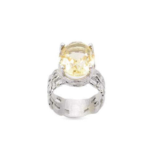 9ct White Gold Ring With Large 8.5 Carat Lemon Citrine Gemstone Hallmarked Birmingham 1997 UK Size N1/2(Code A714)