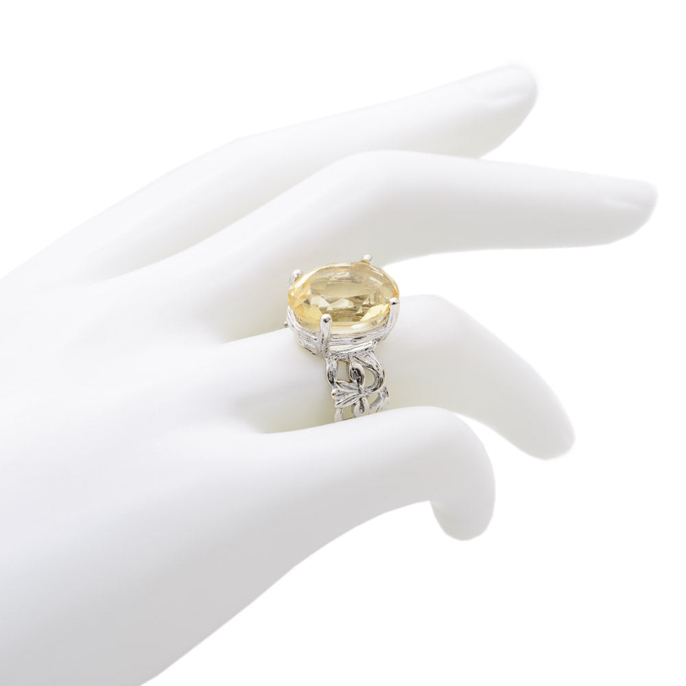 9ct White Gold Ring With Large 8.5 Carat Lemon Citrine Gemstone Hallmarked Birmingham 1997  (Code A714)