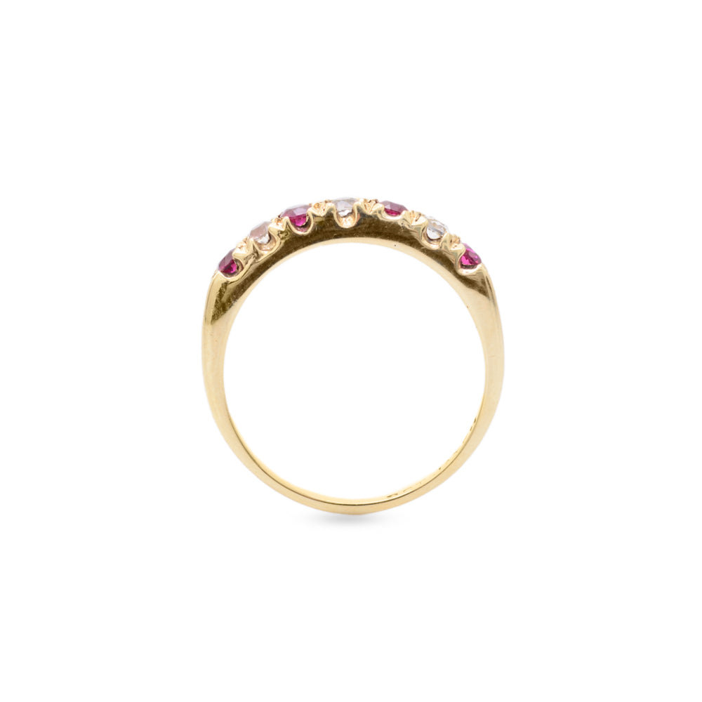 Vintage 9ct Gold Ruby & Rock Crystal Quartz Half Eternity Ring Ladies Size O  (Code A731)