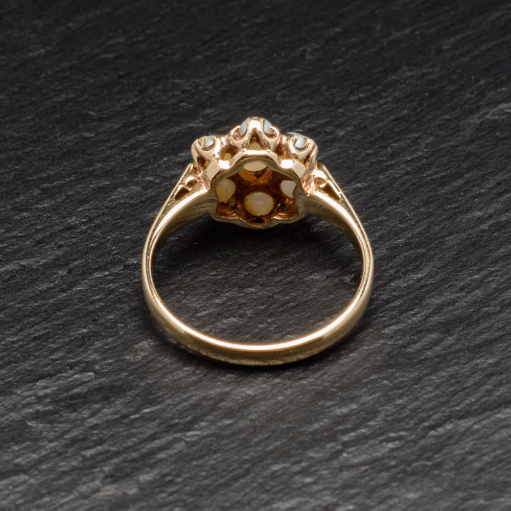 Antique/Vintage 9ct Gold & Pearl Flower Cluster Ring Size O US Size 7.25  (Code A732)
