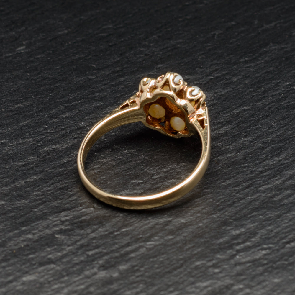 Antique/Vintage 9ct Gold & Pearl Flower Cluster Ring Size O US Size 7.25  (Code A732)