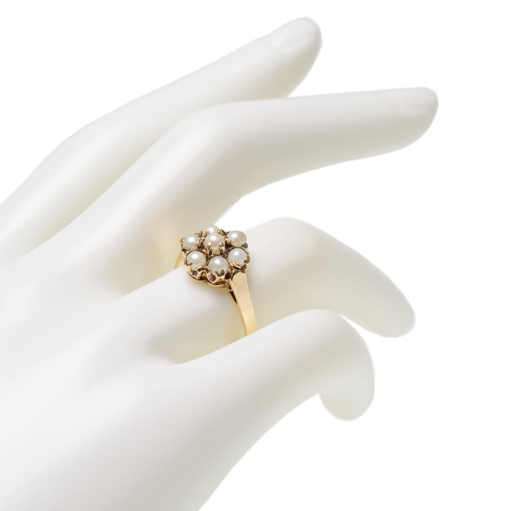 Antique/Vintage 9ct Gold & Pearl Flower Cluster Ring Size O US Size 7.25  (Code A732)