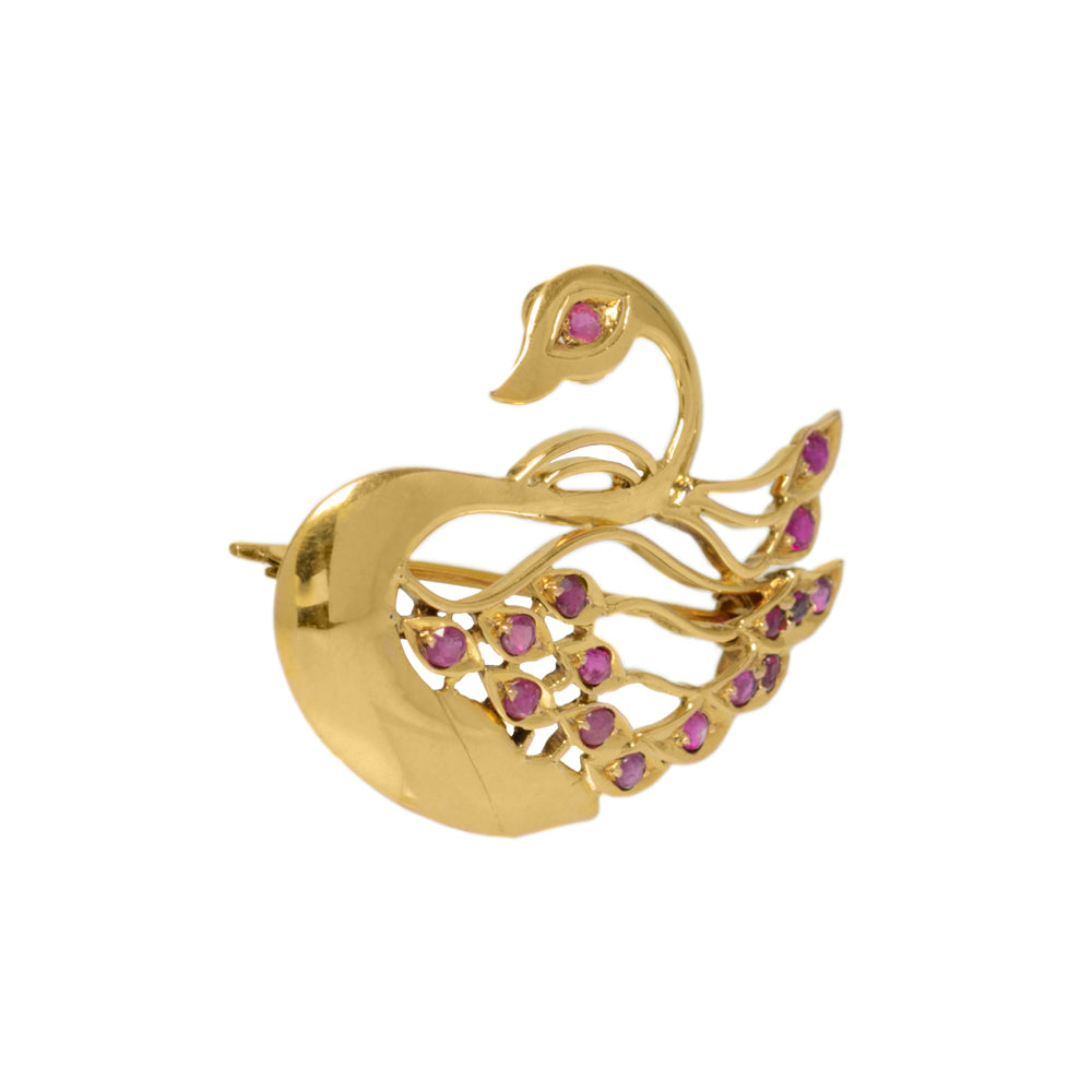 Antique 22ct Gold & Natural Ruby Set Swan Brooch/Pendant c.1920 (Code A742)