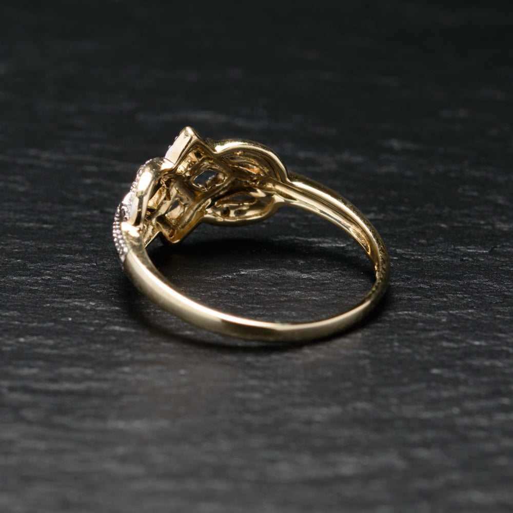 9ct Gold & Diamond Endless Knot Design Love/Promise Ring Sheffield Assay Size P (Code A757)