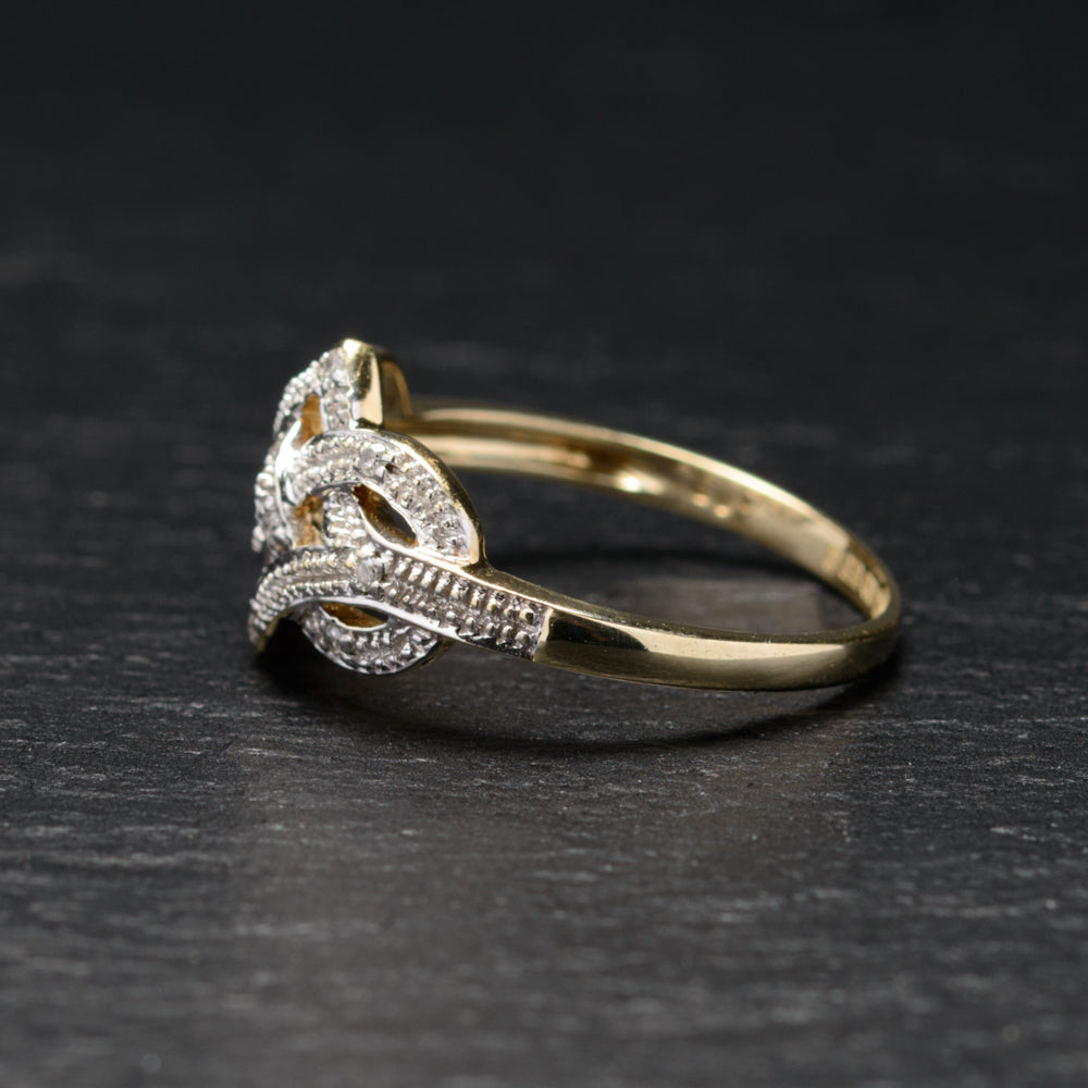 9ct Gold & Diamond Endless Knot Design Love/Promise Ring Sheffield Assay Size P (Code A757)