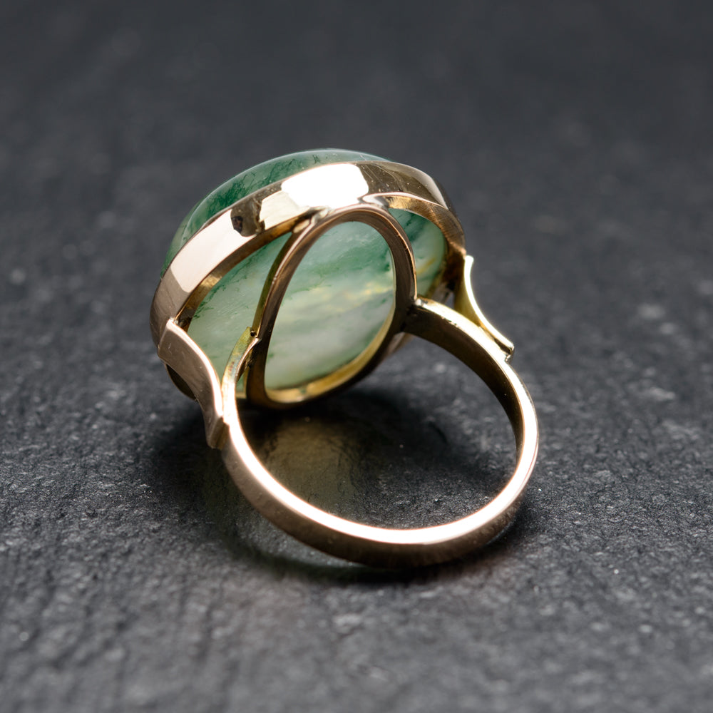 RESERVED FOR JILL Antique 9ct Gold & Large Moss Agate Cabochon Ring Size N (Code A761)