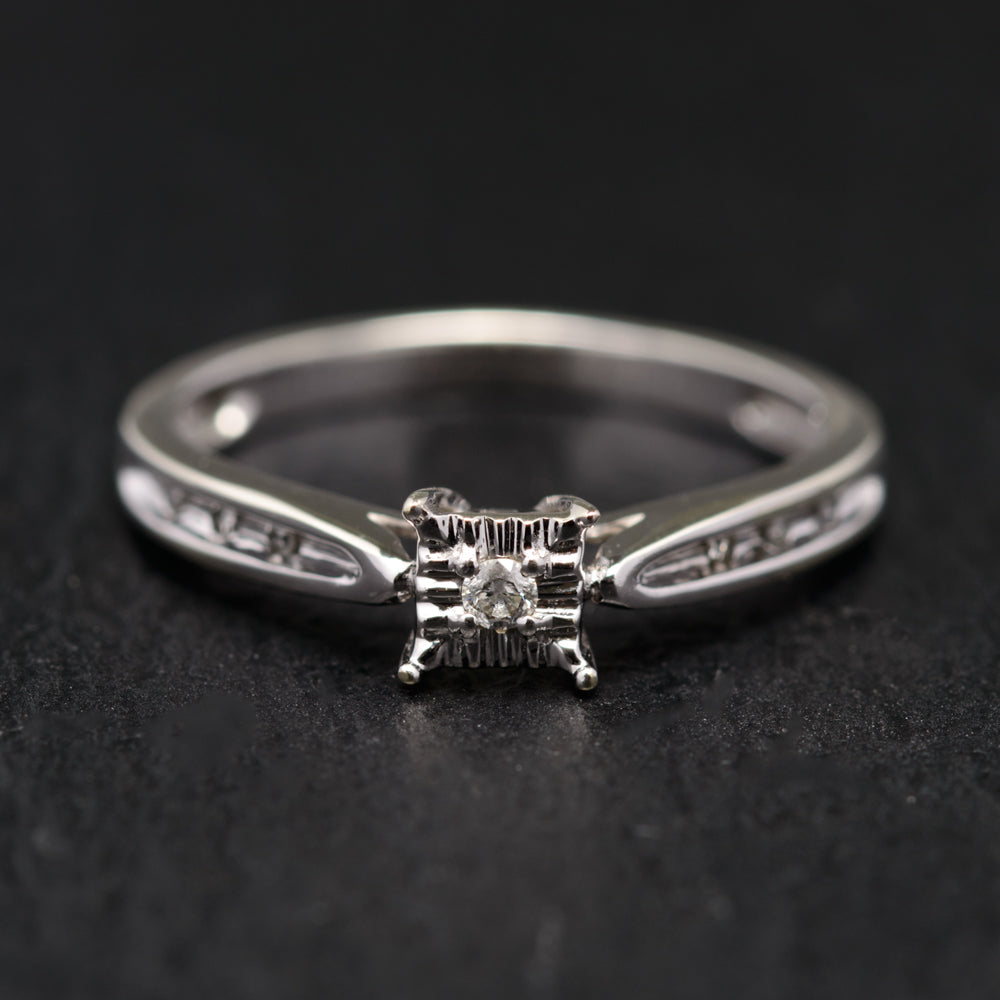 Elegant 9ct White Gold & Diamond Ring UK Size J 1/2 Hallmarked London (Code A767)
