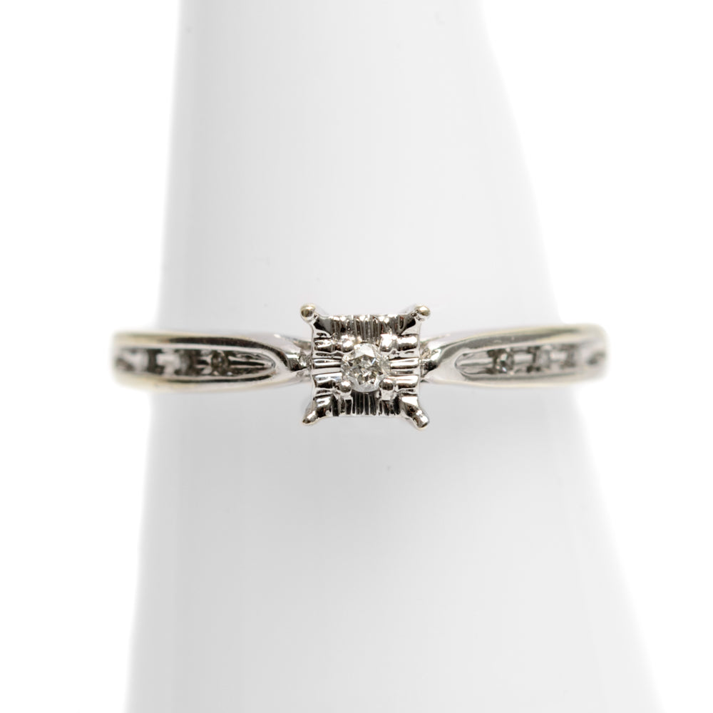 Elegant 9ct White Gold & Diamond Ring UK Size J 1/2 Hallmarked London (Code A767)