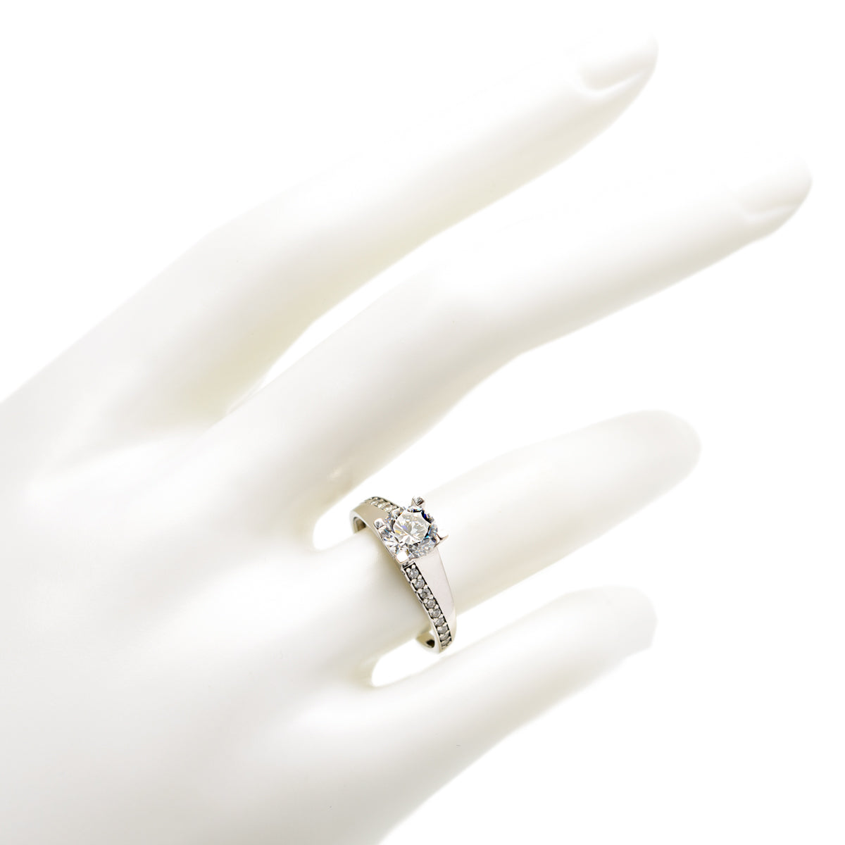 9ct White Gold Cubic Zirconia Solitaire With Accents Ladies Ring Size N1/2 (Code A826)